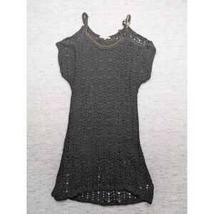Victoria's Secret Crochet Y2K Mini Dress Beaded Black Medium Boho Festival Beach